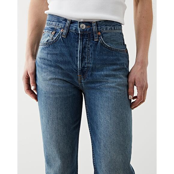 Re/Done Women's 70s Mid Rise Stove Pipe Jeans Dark Wash Blue Size 27 NWT - Picture 4 of 13